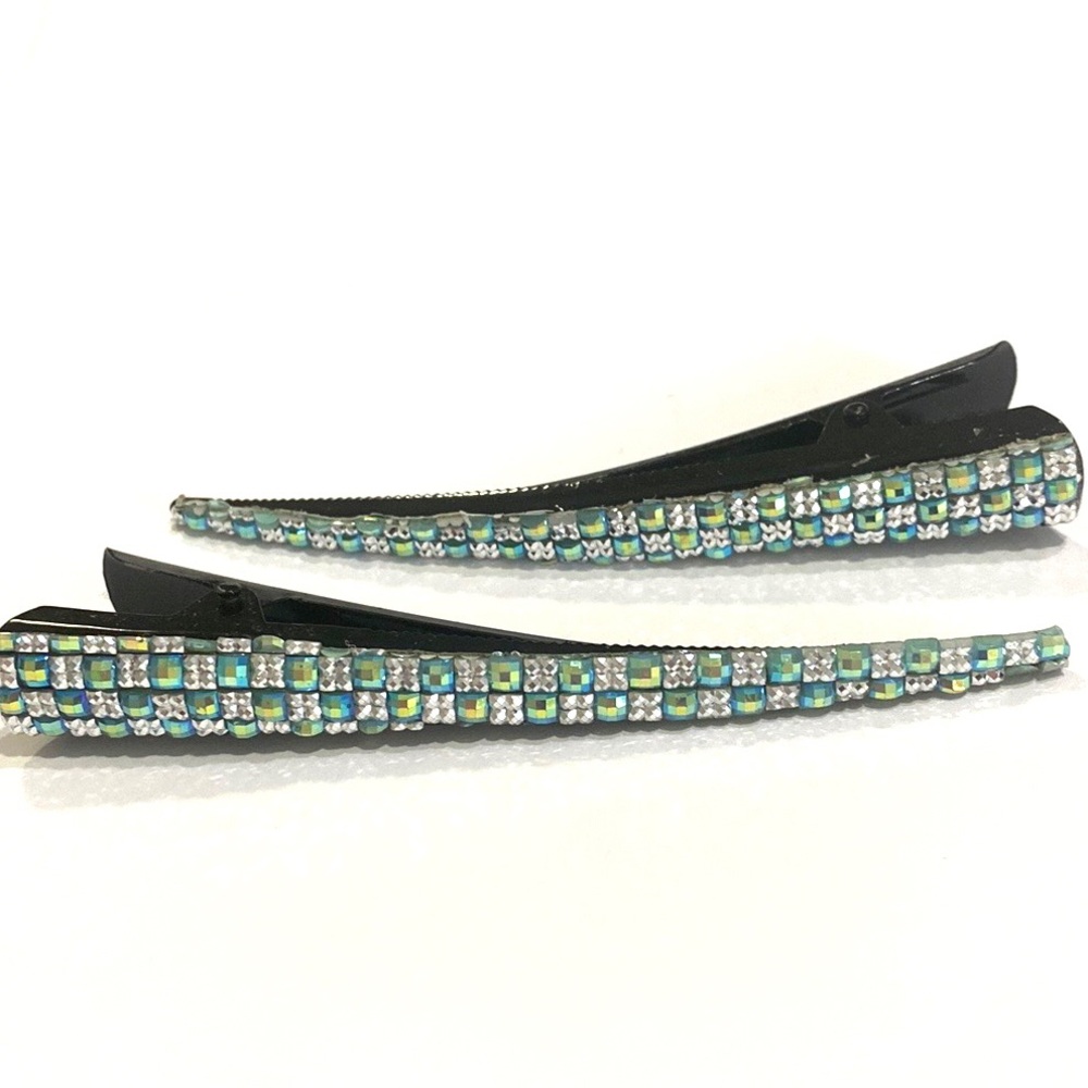 Updo Hair Clips Set Of 2 Shimmering Green Squares